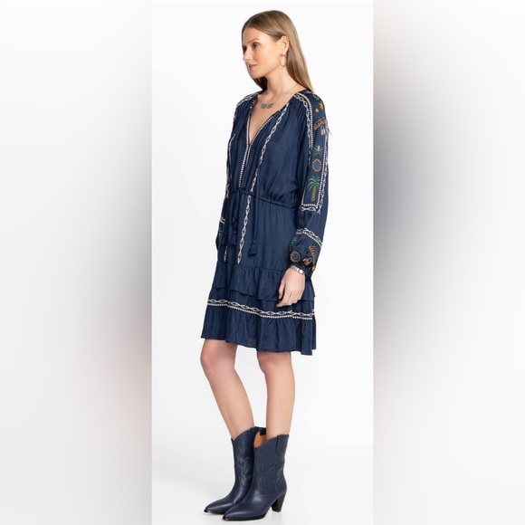 Johnny Was Lexie Tiered Mini Dress Navy Embroidered Petite Small NWT $350 - Picture 2 of 10